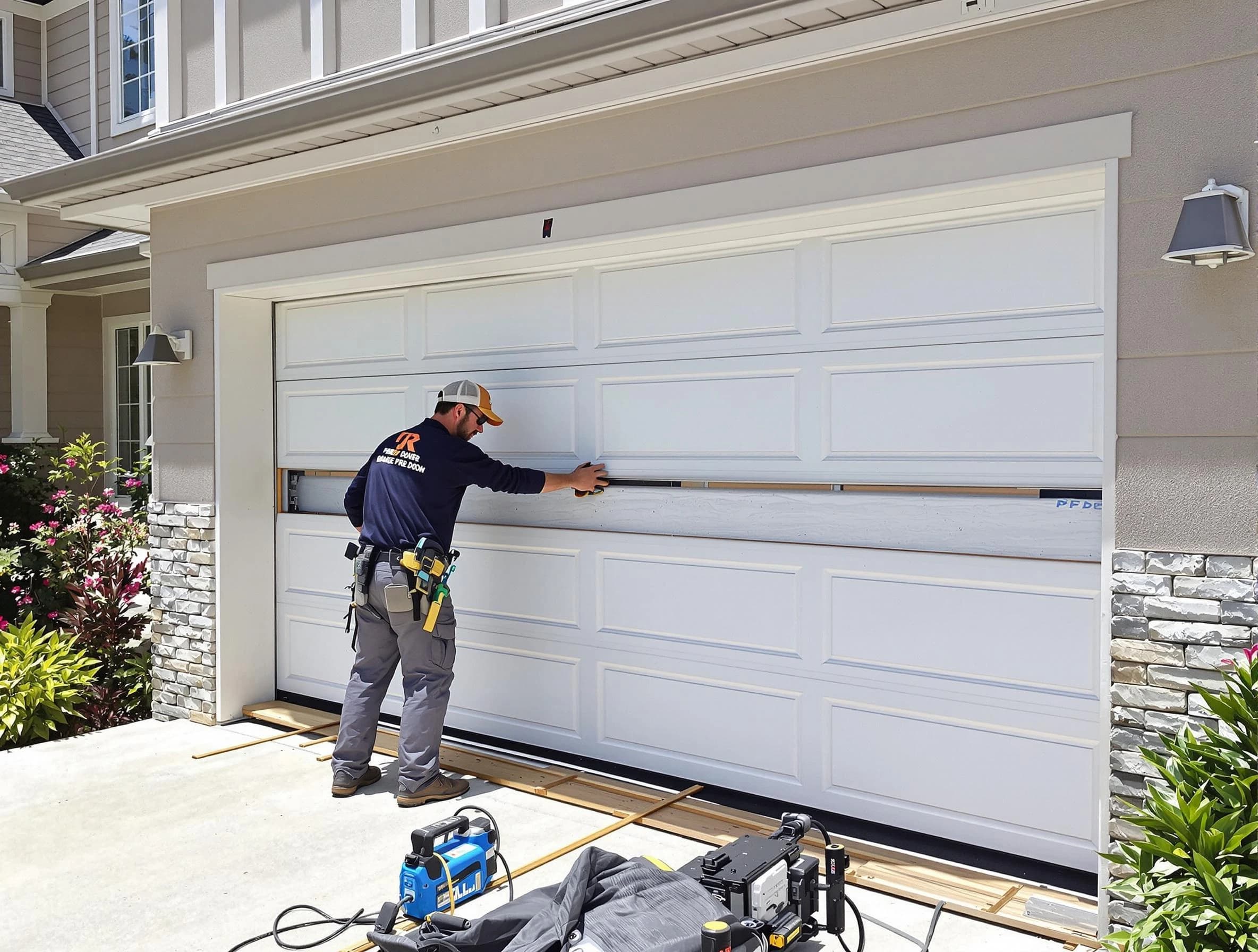 Trussville Garage Door Repair team performing complete garage door replacement at Trussville residence