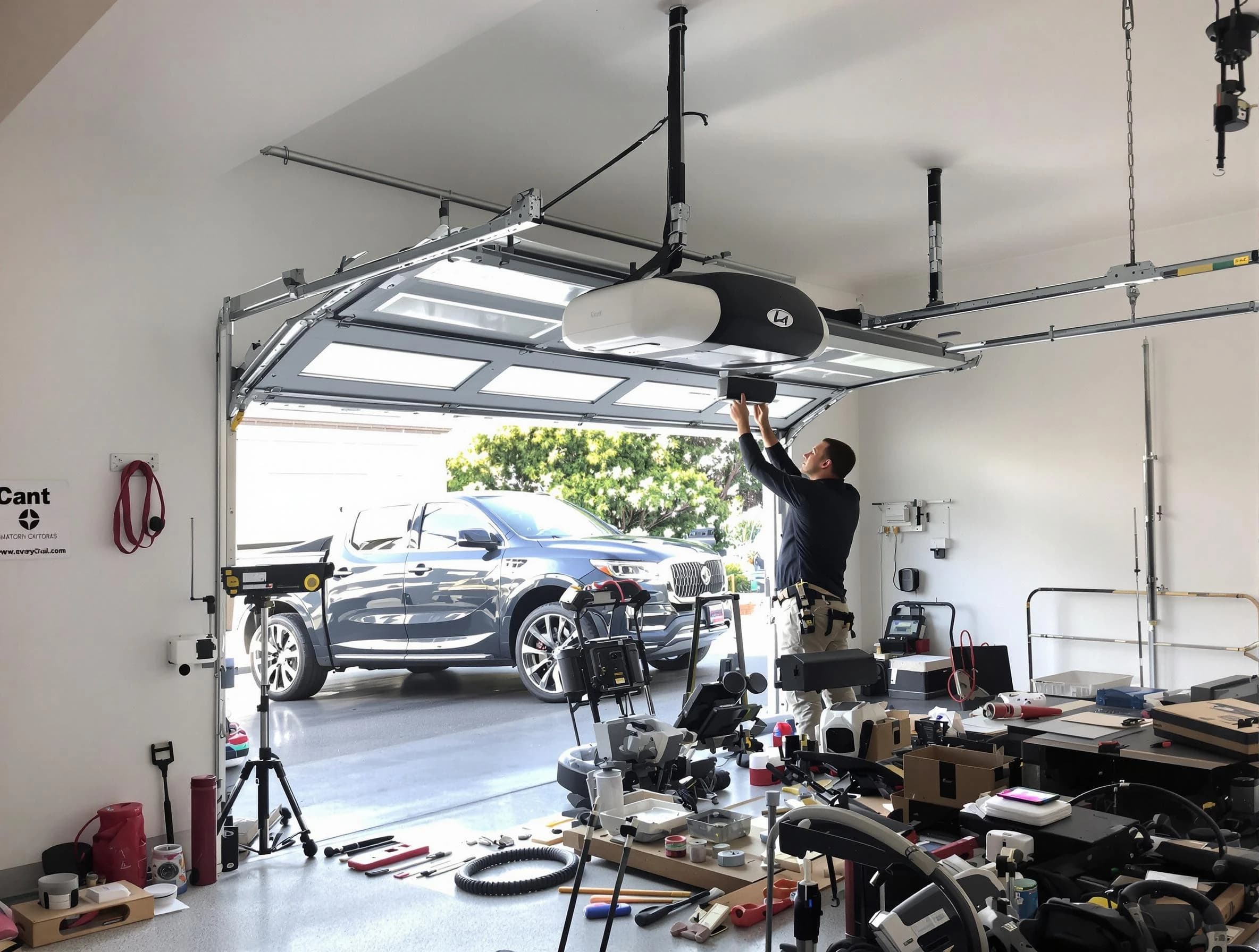 Trussville Garage Door Repair specialist installing smart garage door opener system in Trussville home