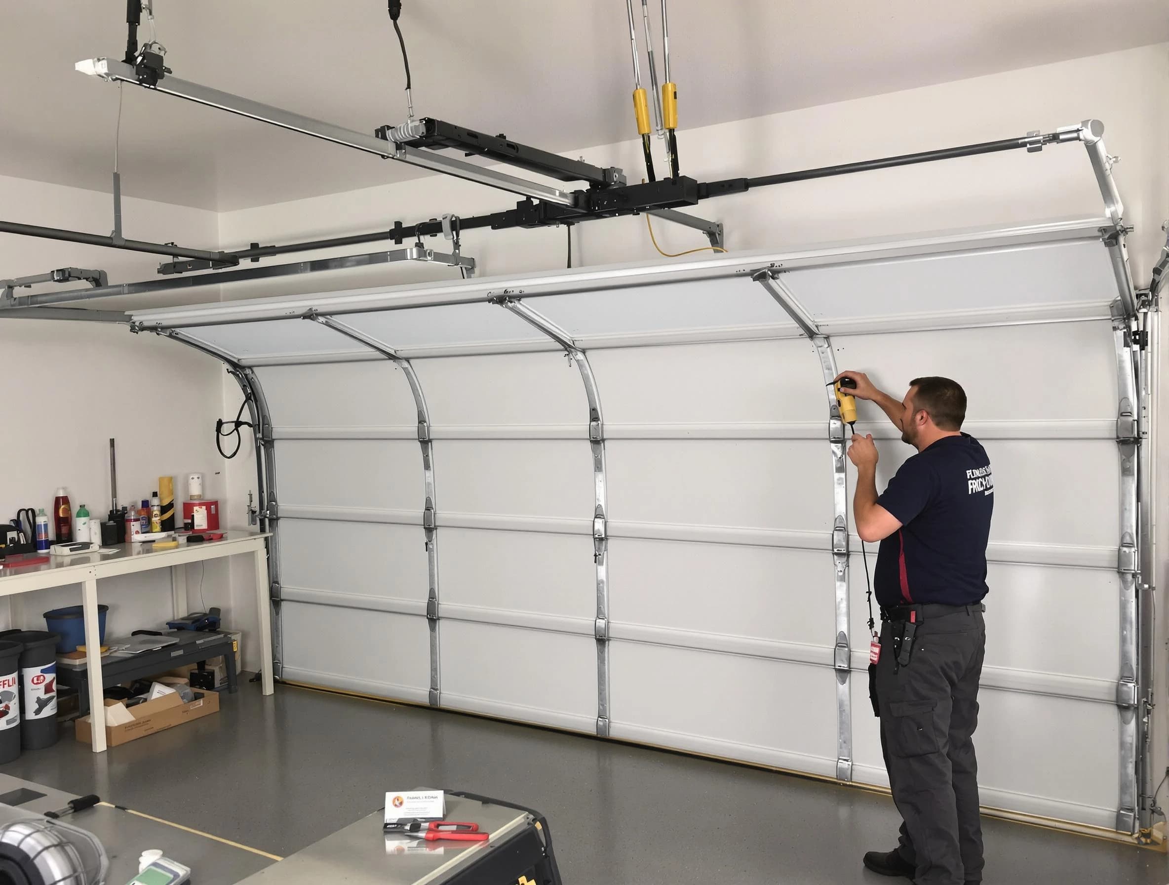 Trussville Garage Door Repair certified technician performing overhead door system repair in Trussville