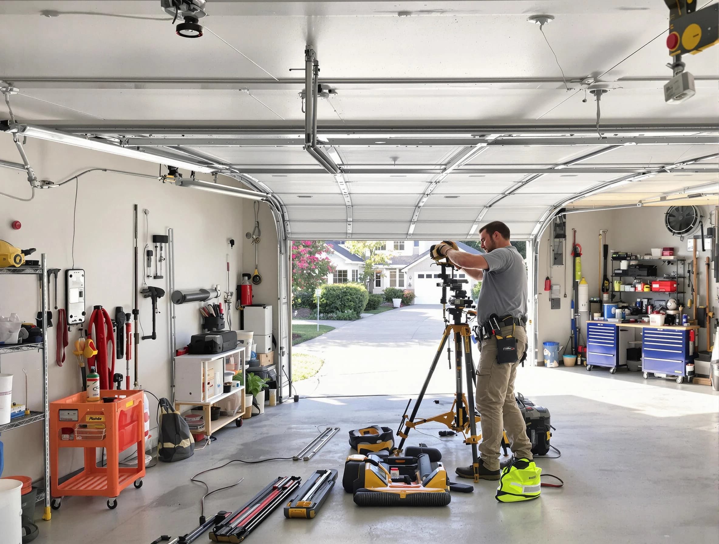 Trussville Garage Door Repair specialist performing laser-guided track alignment in Trussville