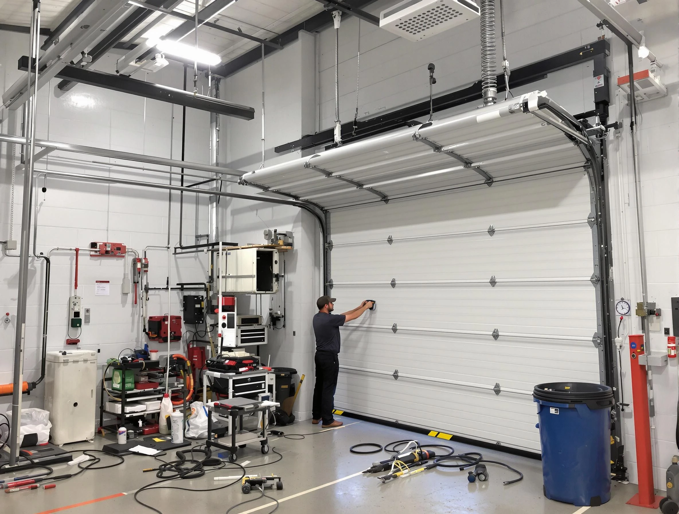 Trussville Garage Door Repair certified technician performing commercial door repair at a Trussville business facility