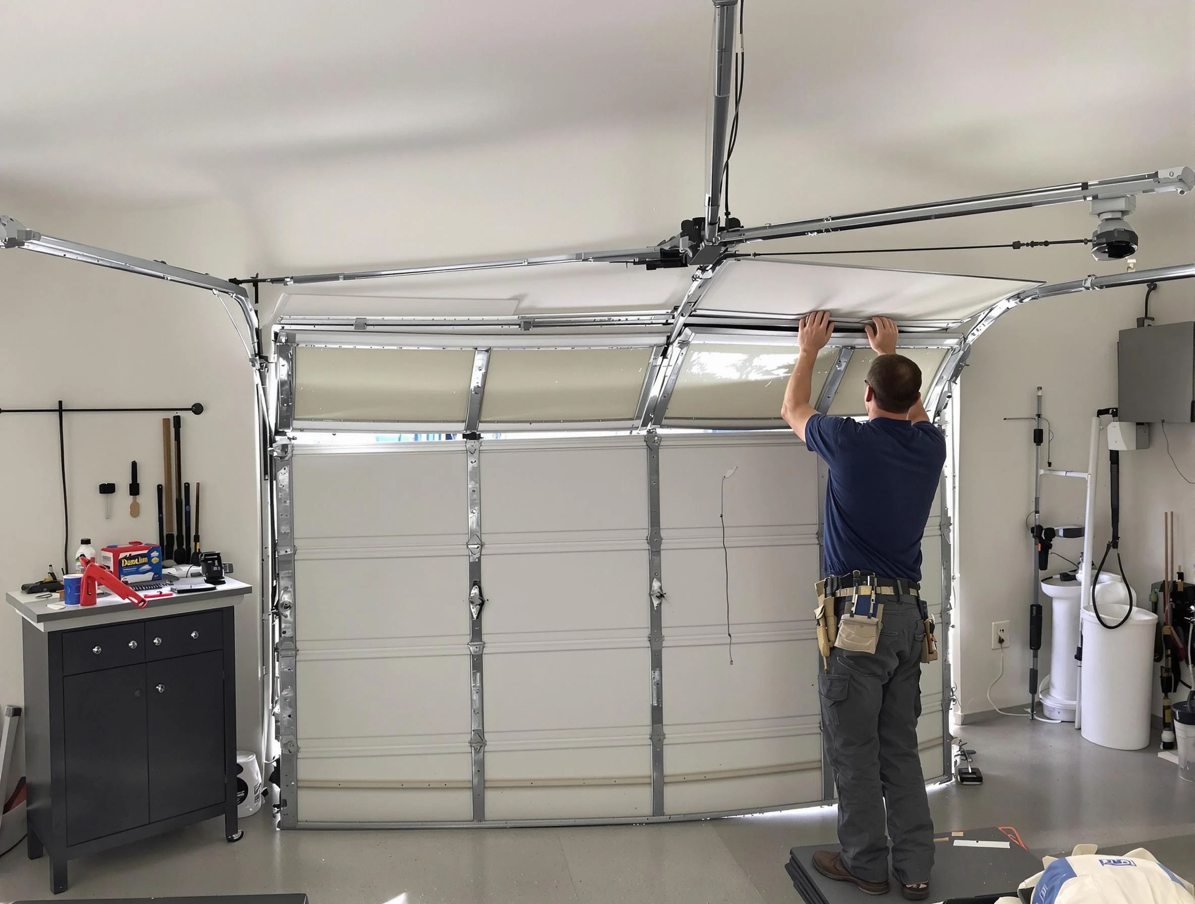 Trussville Garage Door Repair specialist performing precise section replacement on Trussville garage door